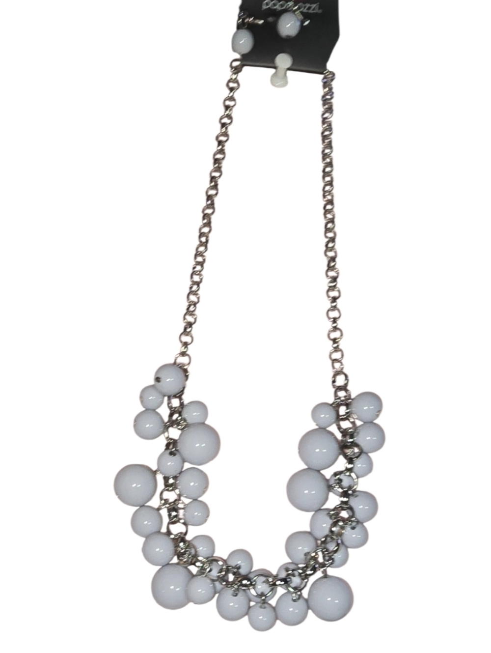 #fj130 Cluster Bead Statement Necklace - Light Gray - Picture 2 of 7
